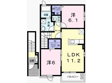 メゾン・ド・キャッスル赤穂(2LDK/2階)の間取り写真