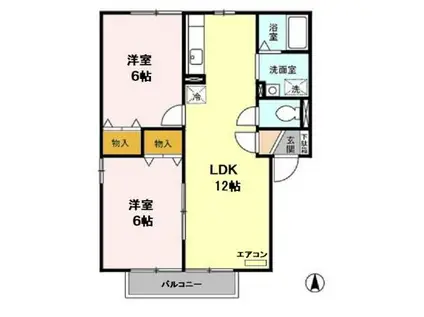 プランドール・ビューA(2LDK/2階)の間取り写真