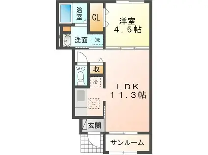 シュウプリング III(1LDK/1階)の間取り写真