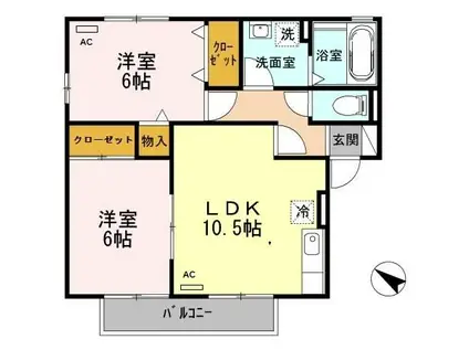 シャルム2(2LDK/2階)の間取り写真