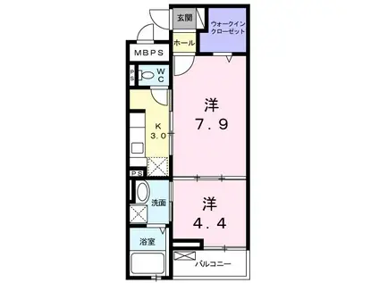 ロイヤル千代田(1LDK/2階)の間取り写真