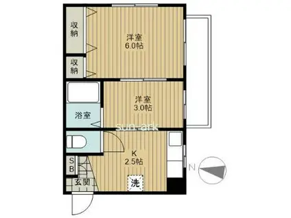 椿ビル(2K/4階)の間取り写真