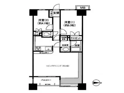 アクス御殿山(2LDK/12階)の間取り写真