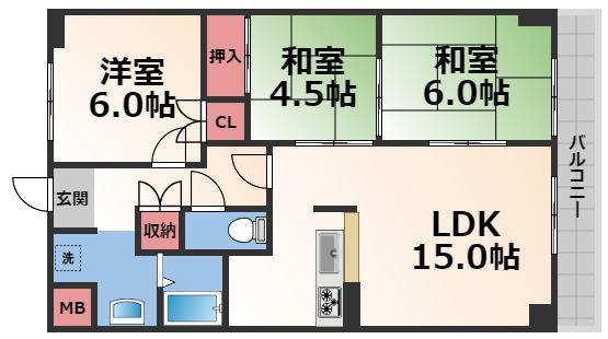 グランドール杉ノ木(3LDK/3階)の間取り写真