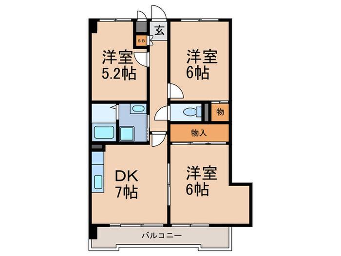 マリンクレール(3DK/6階)の間取り写真