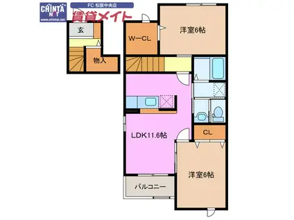 オビ-・ロードII(2LDK/2階)の間取り写真