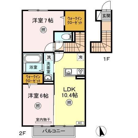 ラウレア福田B棟B棟(2LDK/2階)の間取り写真