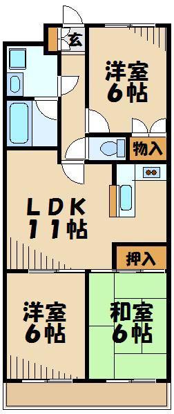 グリーンヒル藤が丘G(3LDK/3階)の間取り写真