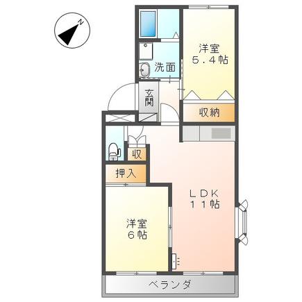プチフルール(2LDK/2階)の間取り写真