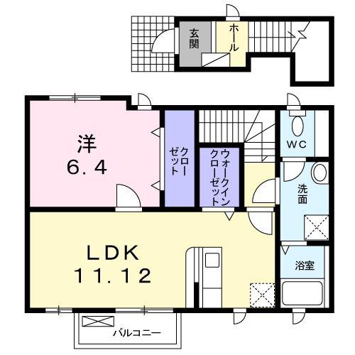 ラ・クゥーA(1LDK/2階)の間取り写真
