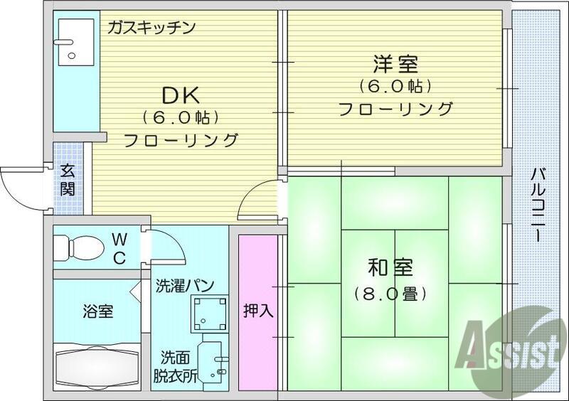ミットハウスベル(2DK/2階)の間取り写真