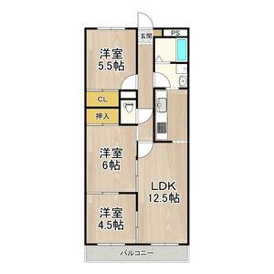 サンコートやしろが丘(3LDK/3階)の間取り写真
