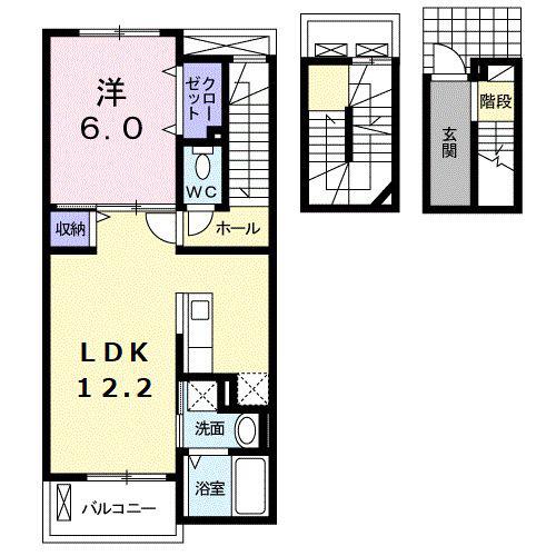 フランベル(1LDK/3階)の間取り写真