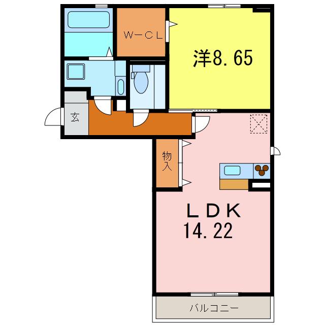 シャイニー花ノ樹(1LDK/2階)の間取り写真