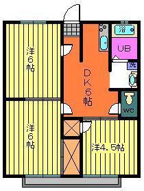 オリーブコート曙B棟(3DK/2階)の間取り写真