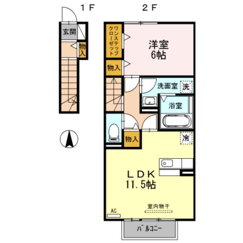 D-ROOM萩原(1LDK/2階)の間取り写真