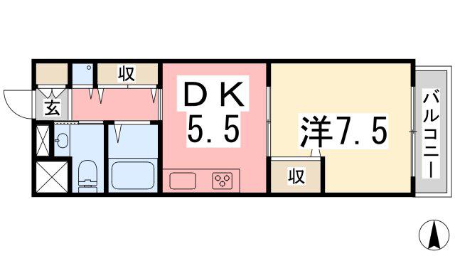 セルジュYS姫路(1DK/5階)の間取り写真