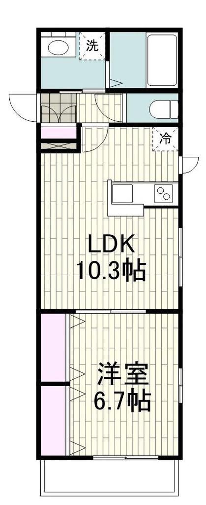 フェリオ鶴見(1LDK/2階)の間取り写真