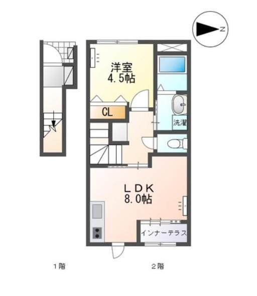 翠月荘 つむぎ(1LDK/2階)の間取り写真