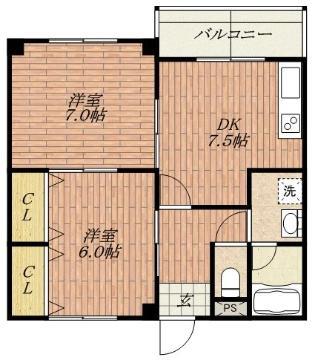 リブレ三光V(2DK/1階)の間取り写真