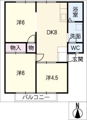 ビタビレッヂ林B棟(3DK/2階)の間取り写真