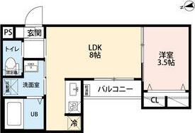 MAURURU高畑(1LDK/1階)の間取り写真