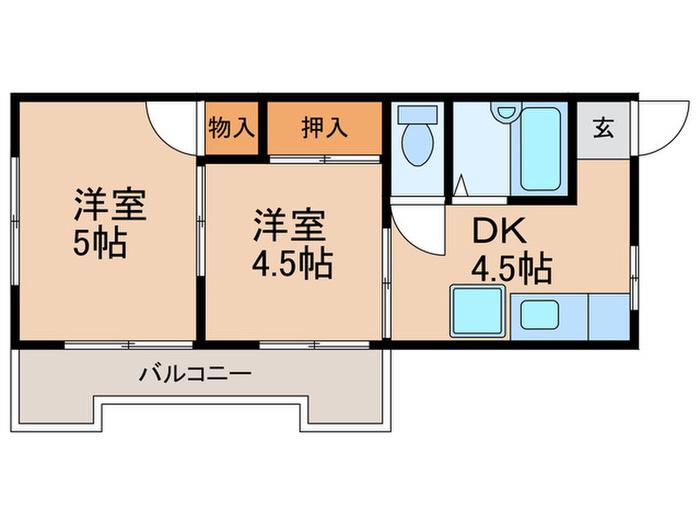 草牟田ハウス(2DK/3階)の間取り写真