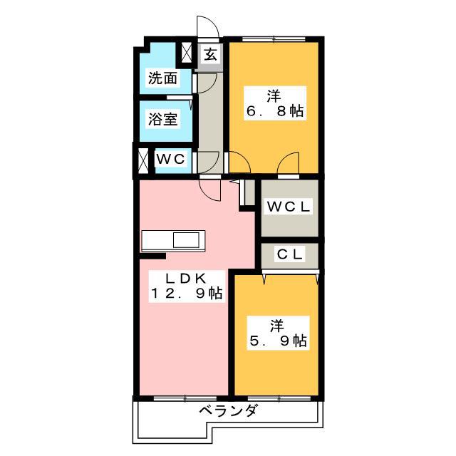 グランストークヴィレッジ(2LDK/4階)の間取り写真