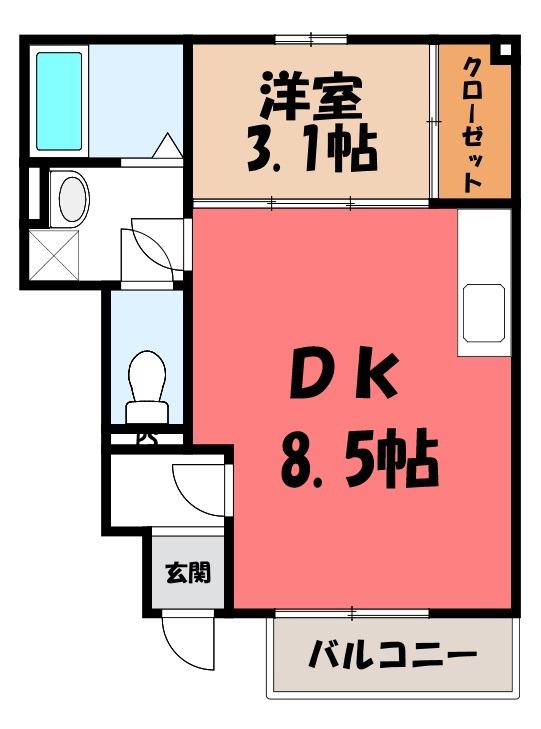 ハイ ガーデン九蔵町(1SK/1階)の間取り写真