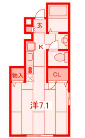 湘南みかさ(1K/1階)の間取り写真