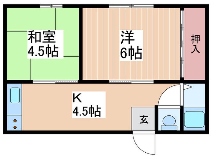 丘とそよ風のモダン(2K/1階)の間取り写真