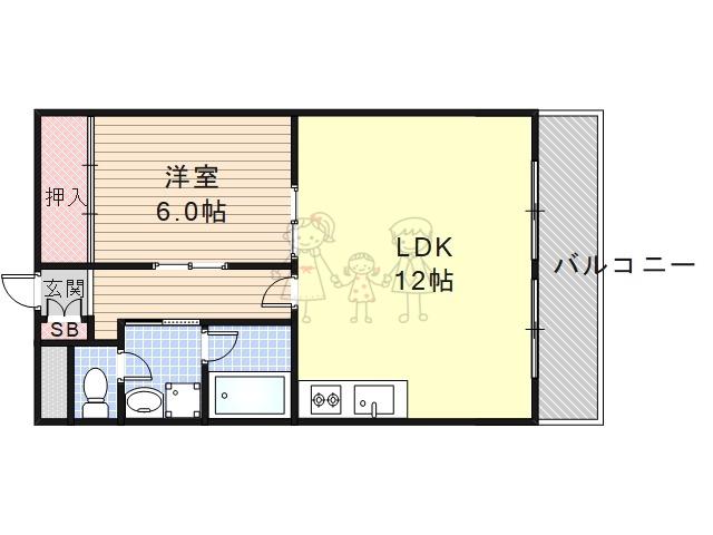 メジェーム住吉(1LDK/3階)の間取り写真