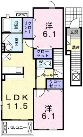 ベル・ラフレシール(2LDK/2階)の間取り写真