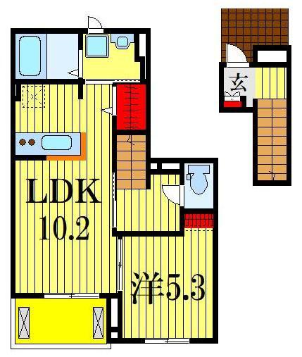 シャイニープレイス(1LDK/2階)の間取り写真