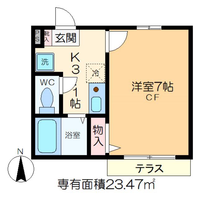 ヘーベルハイム(1K/1階)の間取り写真