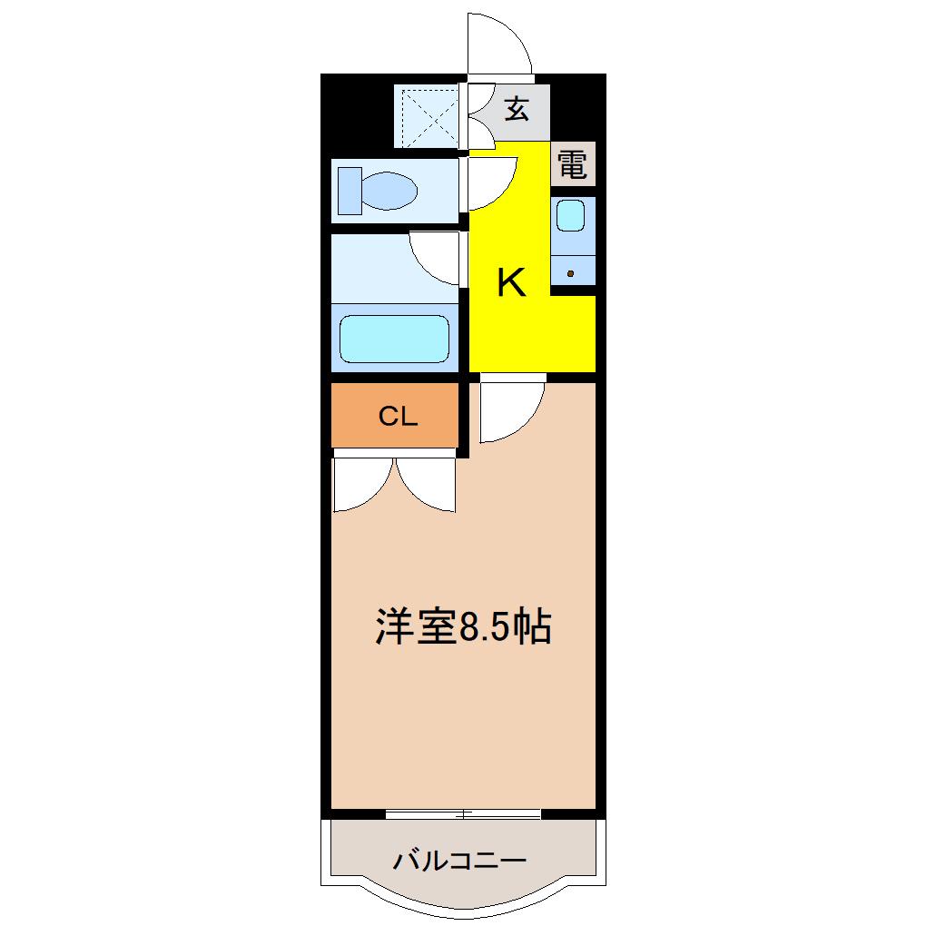 シャンブル向山(1K/4階)の間取り写真