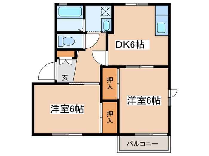 コーポ花水木B(2DK/2階)の間取り写真