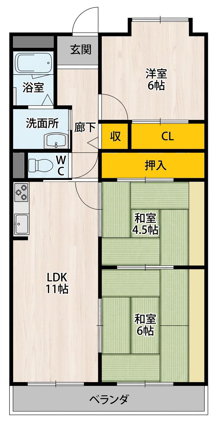 ラフィーネ上牧(3LDK/3階)の間取り写真