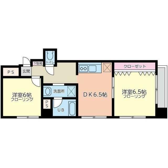 サンライズ福清ビル(2DK/6階)の間取り写真