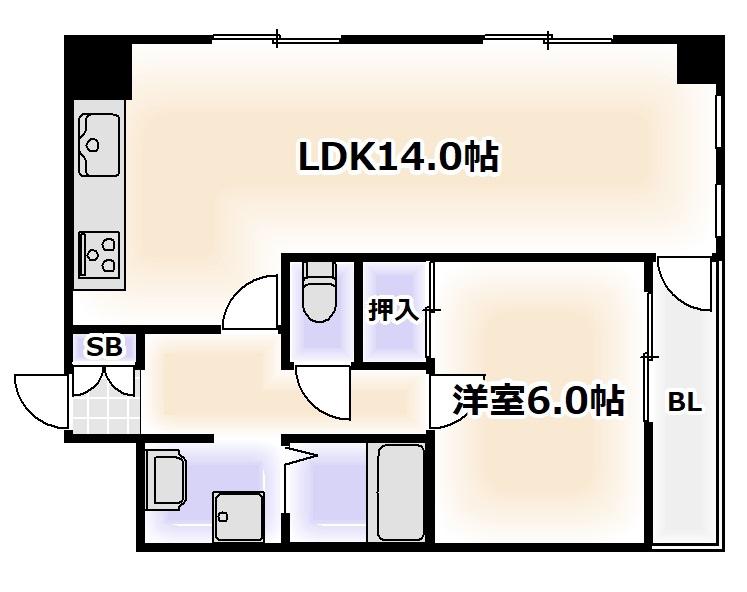 ダグラス鷹合(1LDK/4階)の間取り写真