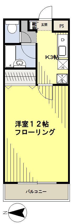 ENハイツエコ弥生町(1K/3階)の間取り写真