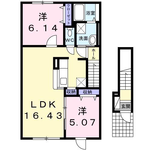 クレア・ド・ルーン(2LDK/2階)の間取り写真