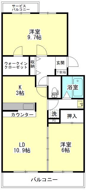 ジェネシス・神栖(2LDK/3階)の間取り写真