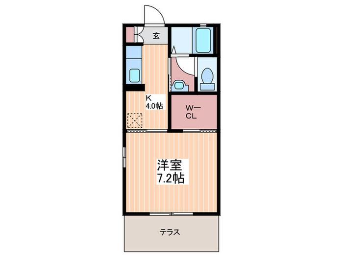 オレンジコート(1K/1階)の間取り写真