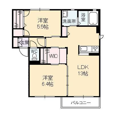 パールハイツD棟(2LDK/2階)の間取り写真