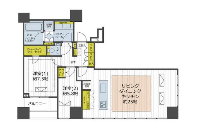 プレミストタワー白金高輪(2LDK/34階)の間取り写真