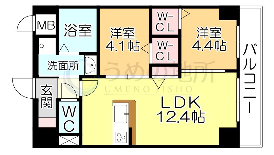 MYS CASETTA KURUME(2LDK/4階)の間取り写真
