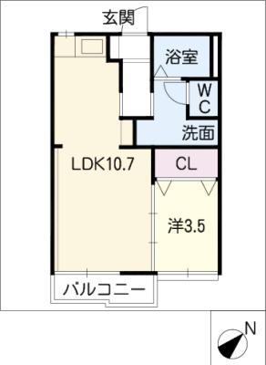 スカイピア上地 B棟(1LDK/1階)の間取り写真