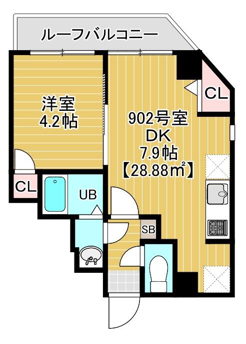 ソラトワーヌ(1DK/9階)の間取り写真