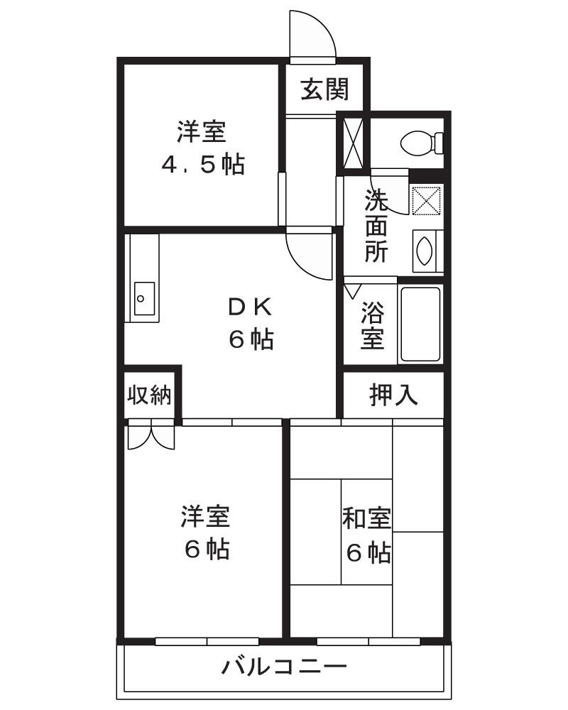 パラマウント野川(3DK/2階)の間取り写真